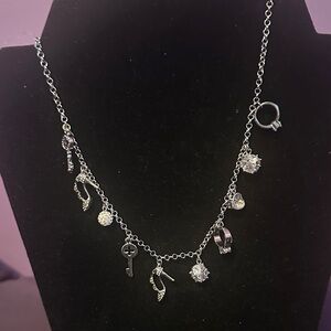 Elegant Silver Tone Charm Necklace